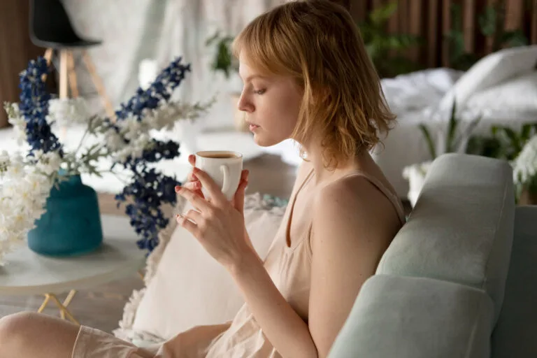 Entspannte Frau beim Teetrinken